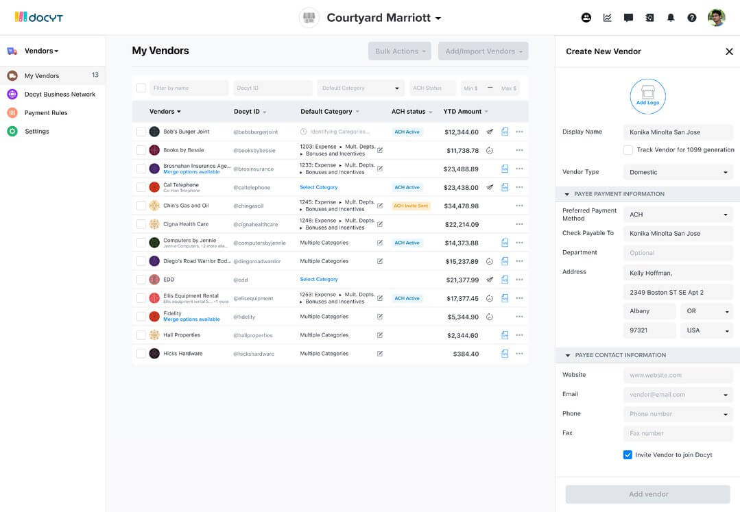 Docyt Business Network Vendor Payments