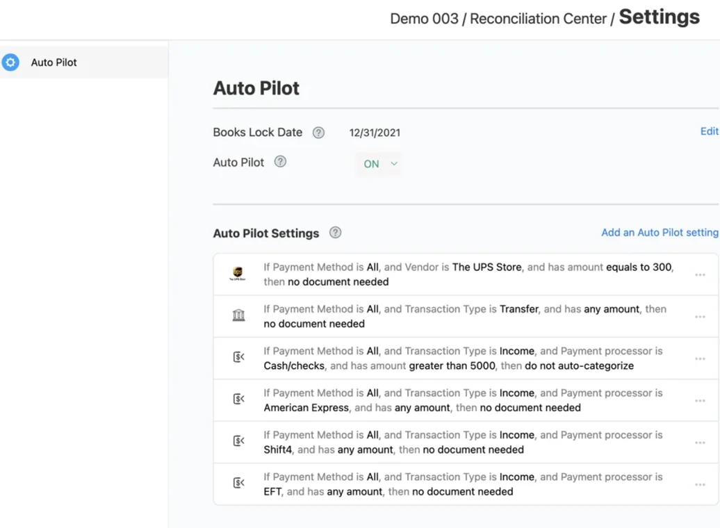 Docyt AI Auto Pilot Settings