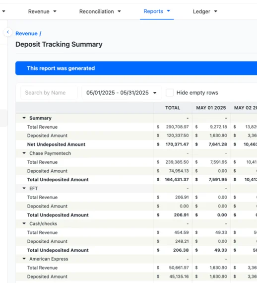 New Deposit Tracking Summary